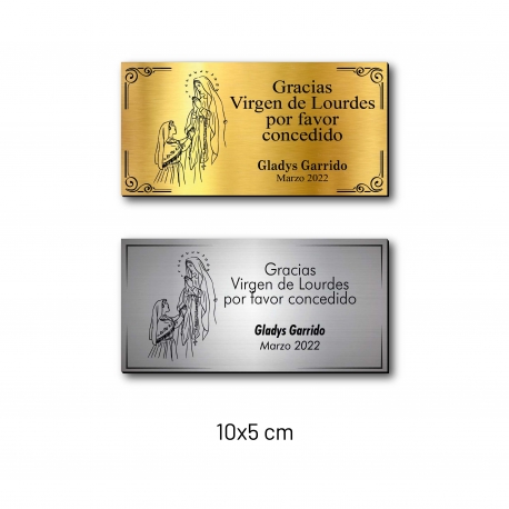 VIRGEN DE LOURDES placa de agradecimiento con diseño 