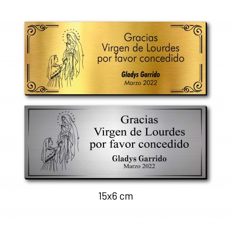 VIRGEN DE LOURDES placa de agradecimiento con diseño 