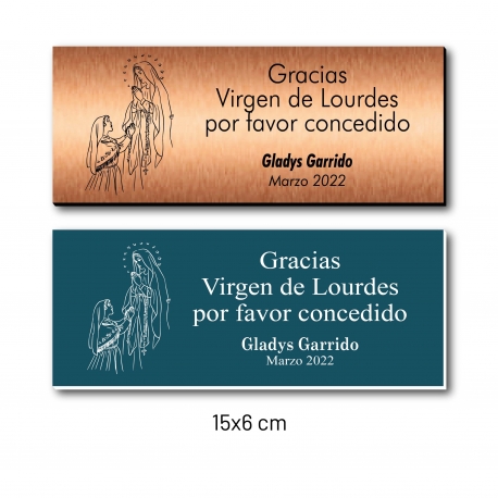 VIRGEN DE LOURDES placa de agradecimiento con diseño 
