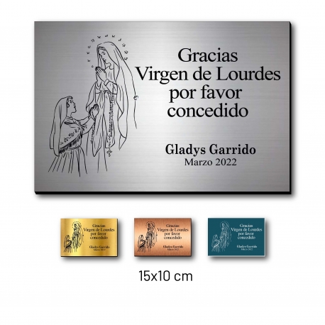 VIRGEN DE LOURDES placa de agradecimiento con diseño 