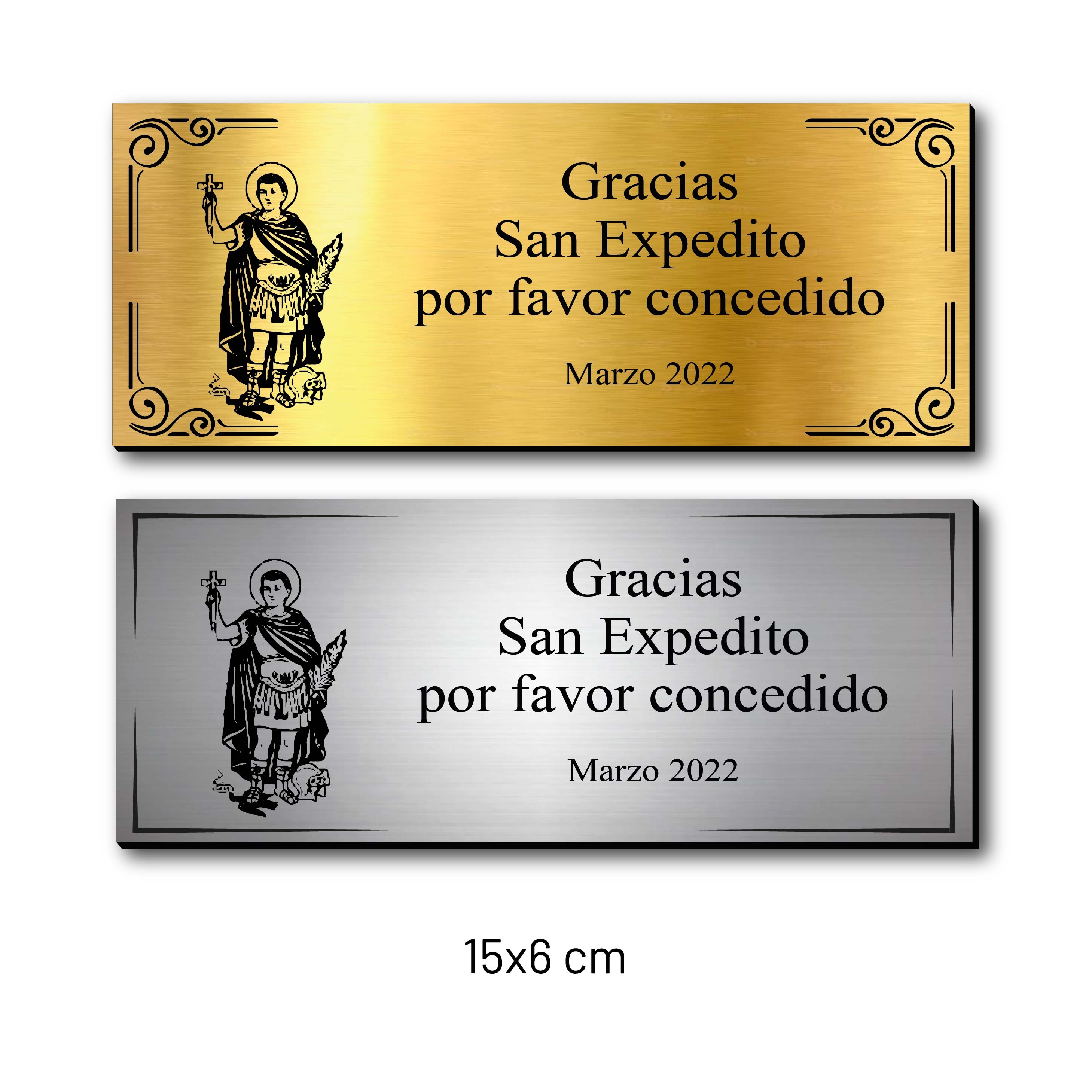 Placa de agradecimiento diseño de San Expedito - Selecciona el tamaño y personaliza como quieras - Incluye grabado láser