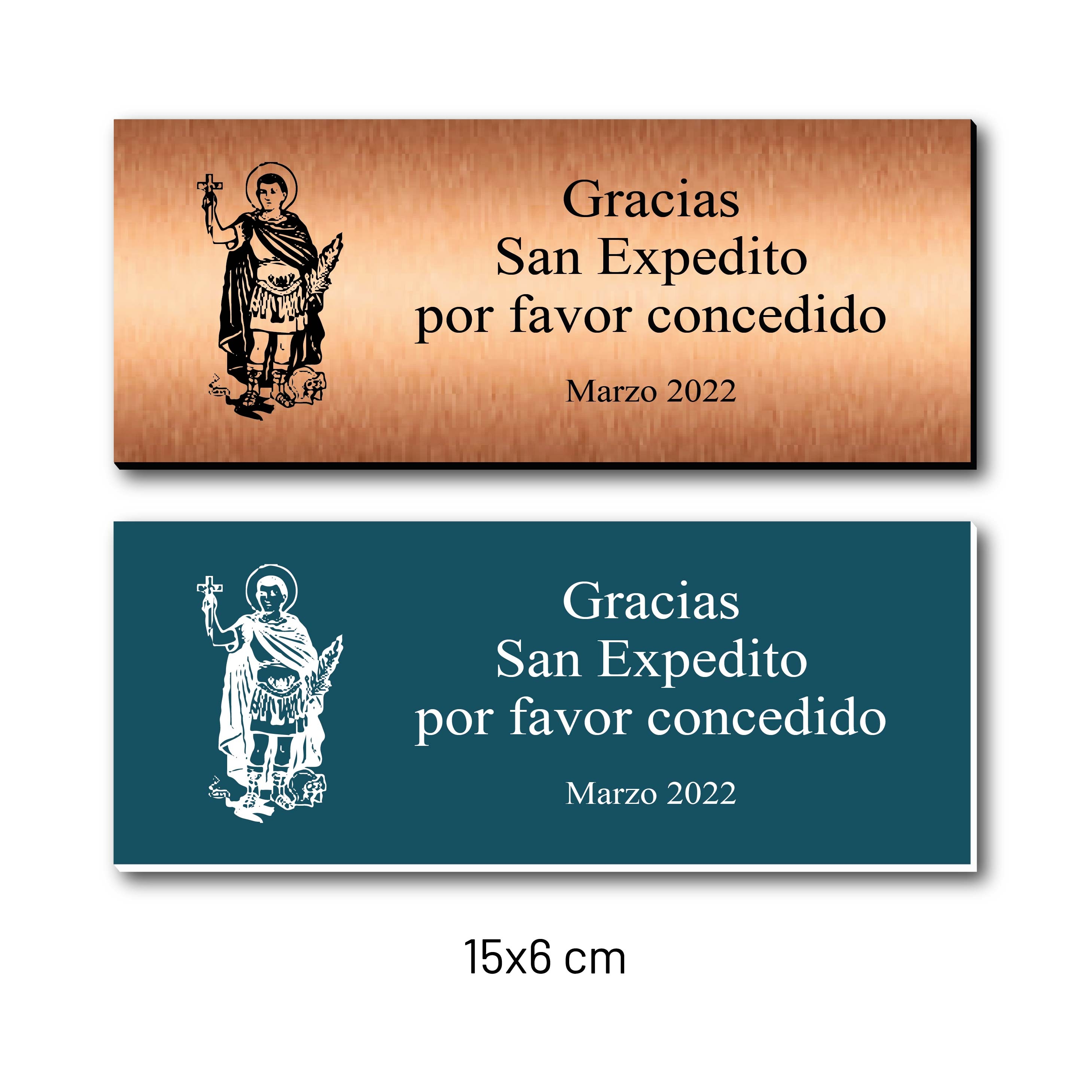 Placa de agradecimiento diseño de San Expedito - Selecciona el tamaño y personaliza como quieras - Incluye grabado láser