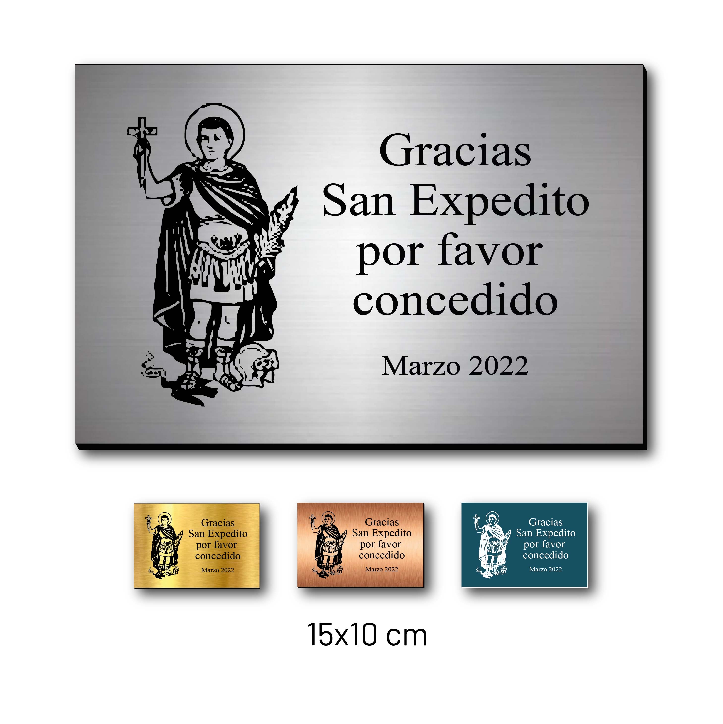 Placa de agradecimiento diseño de San Expedito - Selecciona el tamaño y personaliza como quieras - Incluye grabado láser