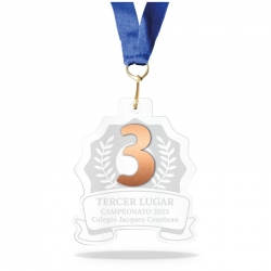 Medalla para premiación línea Prime Tercer lugar - Diseño de número, destacado en flexilase metalizado cobre
