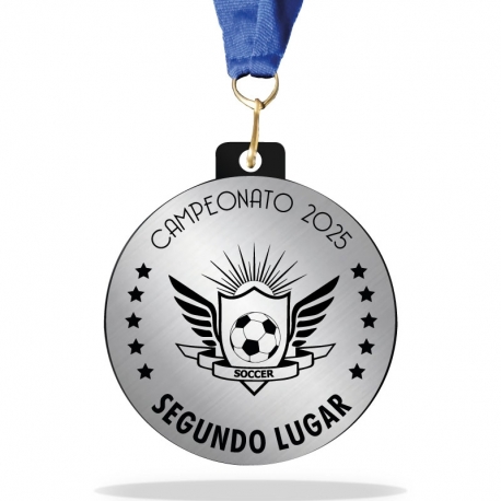 Medallas línea Prime Black para Segundo Lugar 7cm - Acrílico negro y placa metalizada personalizada - Ideal para competencias