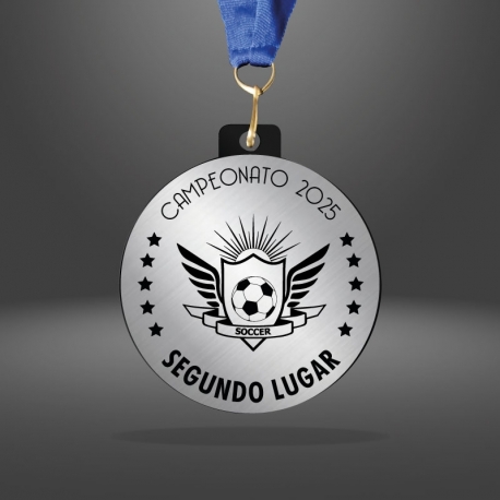 Medallas línea Prime Black para Segundo Lugar 7cm - Acrílico negro y placa metalizada personalizada - Ideal para competencias