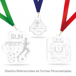 Medalla elaborada en acrílico transparente de 4 mm de espesor