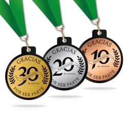 Pack Medallas Pocket 5,5 cm Ø en Dorado, Plata y Cobre - Línea Prime Black - Acrílico negro y placa metalizada personalizada