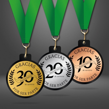Pack Medallas Pocket 5,5 cm Ø en Dorado, Plata y Cobre - Línea Prime Black - Acrílico negro y placa metalizada personalizada