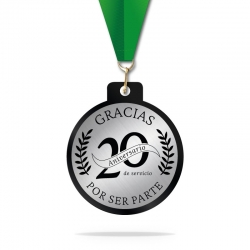 Medalla Pocket 5,5 cm Ø Plata - Línea Prime Black - Elaborada en acrílico negro y placa metalizada personalizada