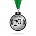 Medalla Pocket 5,5 cm Ø Plata - Línea Prime Black - Elaborada en acrílico negro y placa metalizada personalizada