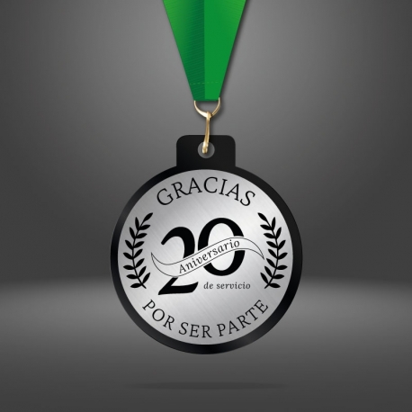 Medalla Pocket 5,5 cm Ø Plata - Línea Prime Black - Elaborada en acrílico negro y placa metalizada personalizada