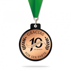 Medalla Pocket 5,5 cm Ø Cobre - Línea Prime Black - Elabrada en acrílico negro y placa metalizada personalizada
