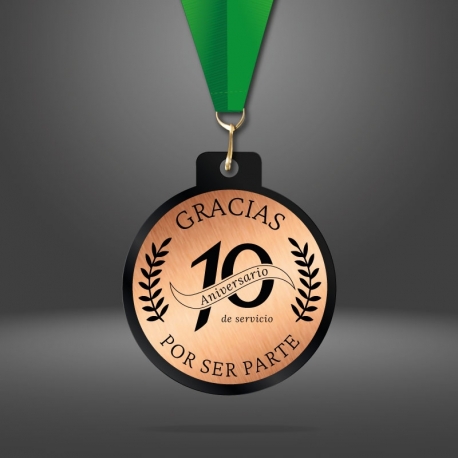 Medalla Pocket 5,5 cm Ø Cobre - Línea Prime Black - Elabrada en acrílico negro y placa metalizada personalizada