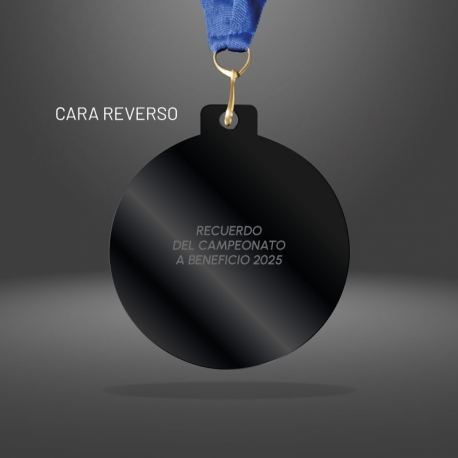 Medalla Pocket 5,5 cm Ø Cobre - Línea Prime Black - Elabrada en acrílico negro y placa metalizada personalizada