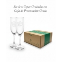 Set de 2 Copas grabadas y personalizadas para Espumante o Champagne + Caja de presentación Gratis. 170 cc