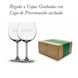2 Copas de Cristal grabadas Modelo Balon línea Stölzle 650 ml con caja de presentación