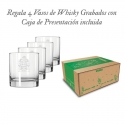 4 Vasos de Whisky bajo 320 cc más caja de presentación, incluye grabado láser. Ideal para regalos corporativos.