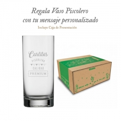 1 vaso liso de cristal Stölzle mediano 350 cc incluye grabado láser personalizado. y caja de regalo