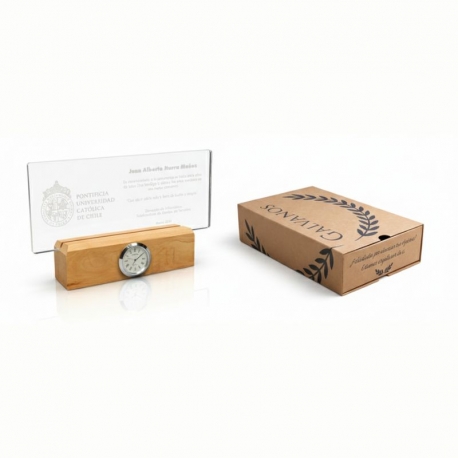 Galvano Acrílico Reloj en Base de Madera modelo horizontal - Incluye diseño personalizado y grabado láser