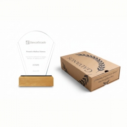 Galvano Abanico Acrílico Transparente 4 mm con Base de Madera y Detalles en Acrílico Negro - Personaliza tu diseño
