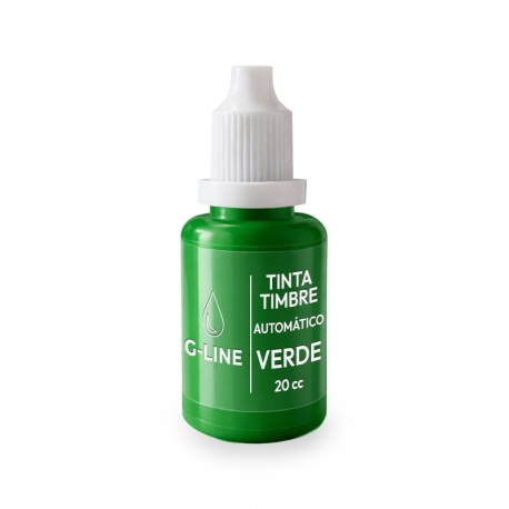 Tinta color Verde 20 cc G-Line para timbre automático - Diseñada para entintado uniforme, recarga limpia y uso continuo