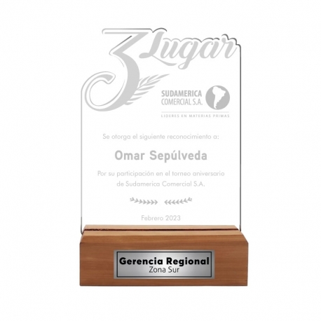 Galvano Tercer Lugar para premiación o competencia con 3 diseños a elección - Incluye personalización y grabado láser