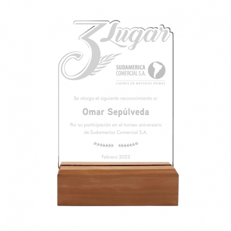 Galvano Tercer Lugar para premiación o competencia con 3 diseños a elección - Incluye personalización y grabado láser