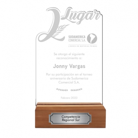 Galvano Segundo Lugar Triunfo para premiación o competencia - Incluye personalización y grabado láser Galvano Segundo Lugar Triunfo para premiación o competencia - Incluye personalización y grabado láser
