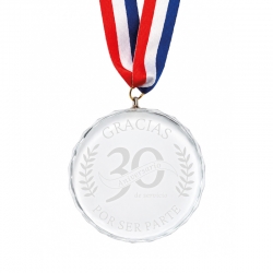 Medalla de Cristal de 9cm diametro con gancho y Cinta Tricolor | Especial Reconocimientos para Eventos Deportivos y Corporativos
