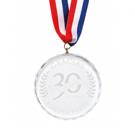 Medalla de Cristal de 9cm diametro con gancho y Cinta Tricolor | Especial Reconocimientos para Eventos Deportivos y Corporativos