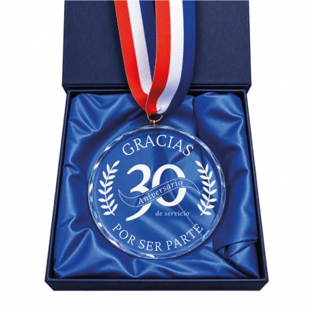 Medalla de Cristal de 9cm diametro con gancho y Cinta Tricolor | Especial Reconocimientos para Eventos Deportivos y Corporativos