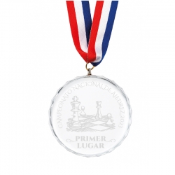 Medalla de Cristal de 7 cm Ø con gancho y Cinta Tricolor 