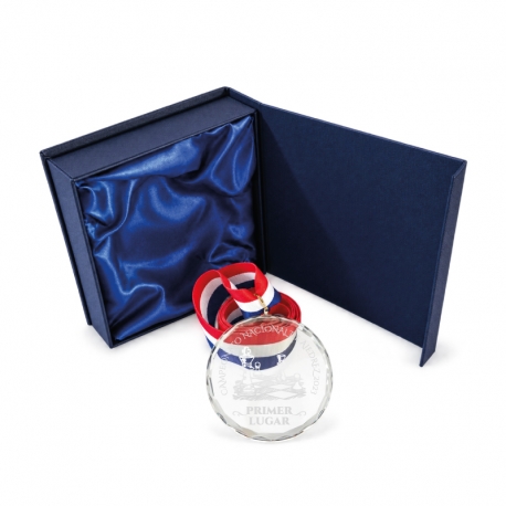 Medalla de Cristal de 7 cm Ø con gancho y Cinta Tricolor Medalla de Cristal de 7 cm Ø con gancho y Cinta Tricolor