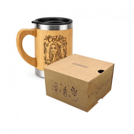 Mug de Bambú con asa 350 cc tapa negra - Diseño personalizado con grabado láser - Incluye caja de presentación Mug de Bambú con asa 350 cc tapa negra - Diseño personalizado con grabado láser - Incluye caja de presentación