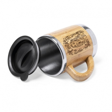 Mug de Bambú con asa 350 cc tapa negra - Diseño personalizado con grabado láser - Incluye caja de presentación Mug de Bambú con asa 350 cc tapa negra - Diseño personalizado con grabado láser - Incluye caja de presentación