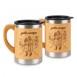 Pack 2 Mug de Bambú con asa 350 cc tapa negra - 