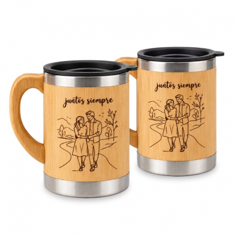 Pack 2 Mug de Bambú con asa 350 cc tapa negra - Pack 2 Mug de Bambú con asa 350 cc tapa negra -