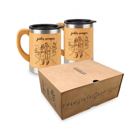 Pack 2 Mug de Bambú con asa 350 cc tapa negra - Pack 2 Mug de Bambú con asa 350 cc tapa negra -