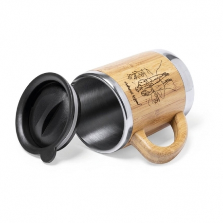 Pack 2 Mug de Bambú con asa 350 cc tapa negra - Pack 2 Mug de Bambú con asa 350 cc tapa negra -