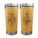 Pack 2 Mug de Bambú 420 cc con tapa - Interior de acero inoxidable - Diseño personalizado con grabado láser