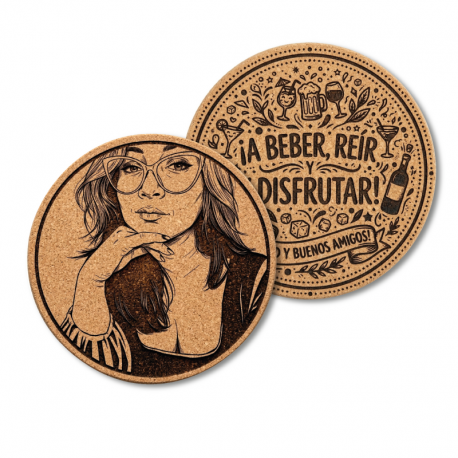 Pack de Posavasos de Corcho 2 Unidades - Circulares de 9 cm – Diseños personalizados con grabado láser