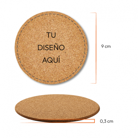 Pack de Posavasos de Corcho 2 Unidades - Circulares de 9 cm – Diseños personalizados con grabado láser