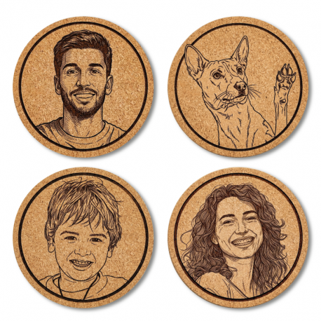 Pack de Posavasos Personalizados 4 Unidades - Circulares de 9 cm corcho – Elaborados con grabado láser Pack de Posavasos Personalizados 4 Unidades - Circulares de 9 cm corcho – Elaborados con grabado láser