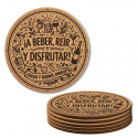 Pack de Posavasos Personalizados 6 Unidades - Circulares de 9 cm corcho – Elaborados con grabado láser