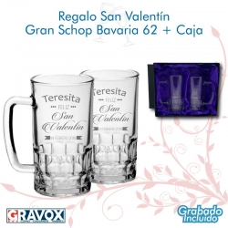 Regalo San Valentín Schop Babaria 62. con Grabado y caja de presentación pack 2 unidades