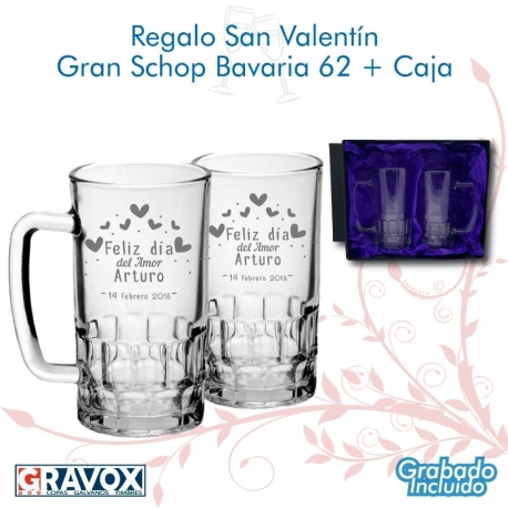 Regalo San Valentín Schop Bavaria 62. con Grabado y caja de presentación pack 2 unidades
