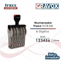 Foliador (numerador) Manual Traxx de 6 dígitos Grandes (N18-06), uno de los más grandes del mercado con 1,8 cms de alto.