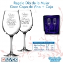 REGALO DÍA DE LA MUJER, pack 2 Copas Gran Vino personalizados con grabado láser mas caja de presentación