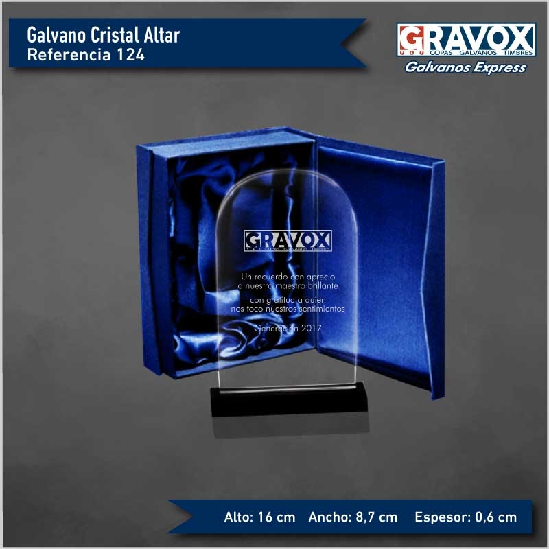 Galvano de Cristal Altar, Incluye Grabado láser y caja de presentación 